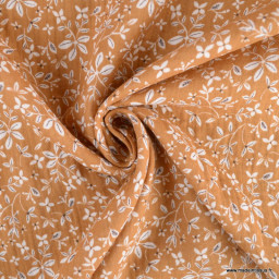 Tissu Double gaze Marjan motif fleurs fond Caramel - oeko tex
