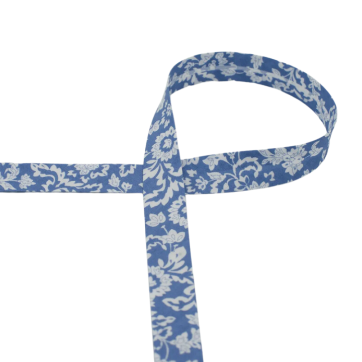Biais replié Yi motifs fleurs bleues - esprit Japonais