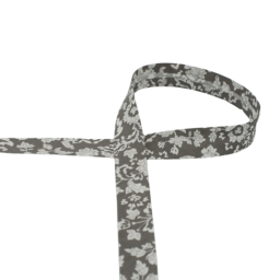 Biais replié Yi motifs fleurs fond Gris