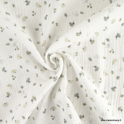 Double gaze Nelsi motif fleurs grises fond blanc - oeko tex