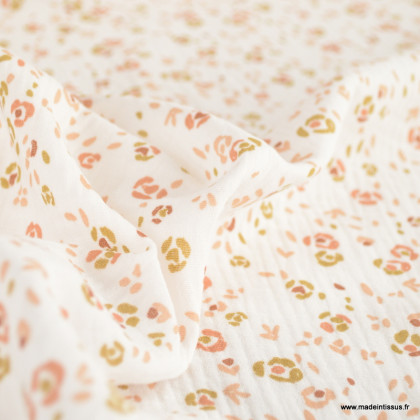 Double gaze Saseka motif fleurs Lantana fond blanc - oeko tex