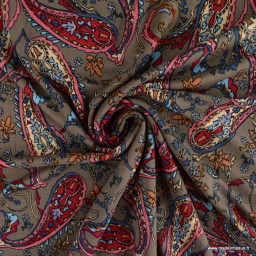 Tissu Jersey de Viscose motif paisley fond taupe - oeko tex