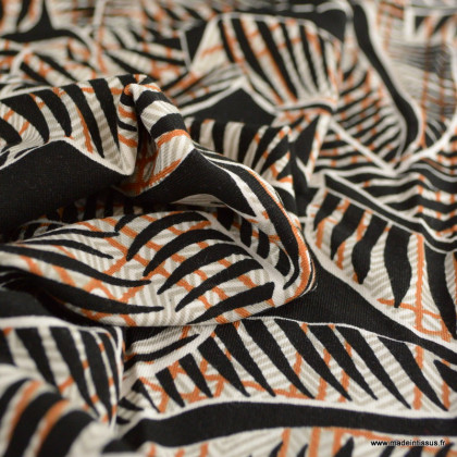 Tissu Jersey de Viscose motif feuilles exotiques fond noir - oeko tex