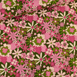 Tissu twill Viscose motif fleurs vintage vert et rose