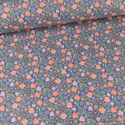Tissu coton Erika motif petites fleurs fond bleu marine -  Oeko tex