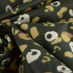 Tissu Coton Lyad imprimé léopard fond charbon - oeko tex