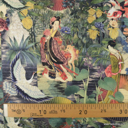 Tissu demi natté bachette motifs Geishas japonaises