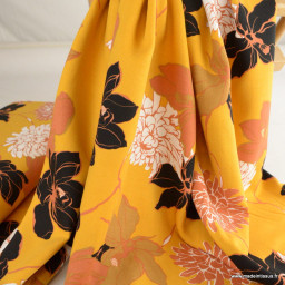 Tissu twill Viscose motif fleurs fond moutarde