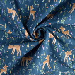 Tissu Softshell motifs daim fond bleu marine