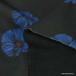 Tissu Softshell Poppy motifs fleurs bleues fond noir - oeko tex