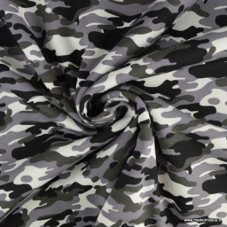 Tissu Sweat molleton Camouflage gris, noir et blanc