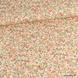 Popeline Sixtine motif fleurs rose argile fond écru