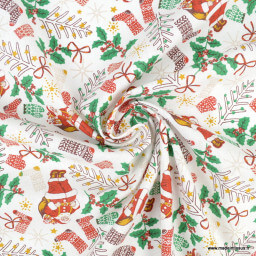 1 coupon de 33 cm Tissu coton  motifs Pères Noël fond blanc - Oeko tex