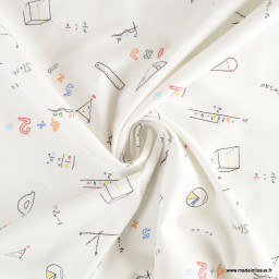Tissu popeline motifs Géométrie fond blanc - Oeko tex