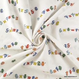 Tissu popeline motifs multiplications fond blanc - Oeko tex