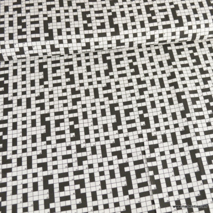 Tissu popeline motifs Mots croisés noir et blanc - Oeko tex