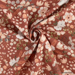 Tissu popeline Poppy Alix motifs Fleurs fond rougeâtre - Oeko tex