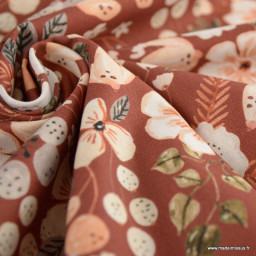 Tissu popeline Poppy Alix motifs Fleurs fond rougeâtre - Oeko tex