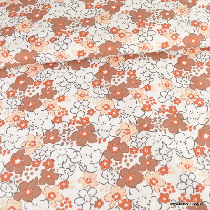 Tissu popeline Poppy Alan motifs Fleurs fond blanc cassé - Oeko tex