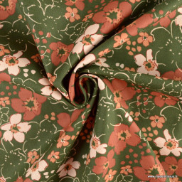 Tissu popeline Poppy Alan motifs Fleurs fond vert - Oeko tex