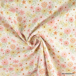 Tissu popeline Poppy motifs fleurs pâquerettes fond blanc - Oeko tex