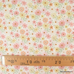 Tissu popeline Poppy motifs fleurs pâquerettes fond blanc - Oeko tex