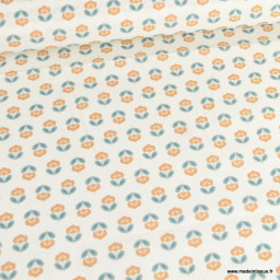 Tissu popeline petites fleurs retro Camel et Paon - exclusif
