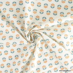 Tissu popeline petites fleurs retro Camel et Paon - exclusif