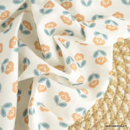 Tissu popeline petites fleurs retro Camel et Paon - exclusif