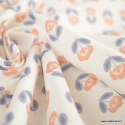 Tissu popeline petites fleurs retro bleu nuit et orangé - exclusif