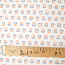 Tissu popeline petites fleurs retro bleu nuit et orangé - exclusif
