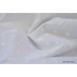 Tissu coton oeko tex imprimé dessin étoiles blanc sur fond blanc