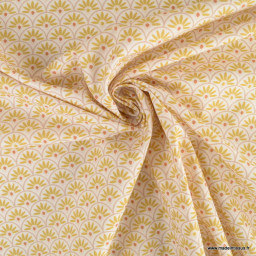 Tissu popeline motif écailles Moutarde et brique - exclusif