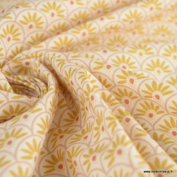 Tissu popeline motif écailles Moutarde et brique - exclusif