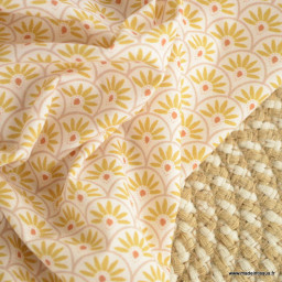 Tissu popeline motif écailles Moutarde et brique - exclusif