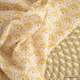 Tissu popeline motif écailles Moutarde et brique - exclusif
