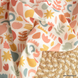 Tissu popeline motif amphores, fruits et feuilles graphique brique et marsala - exclusif