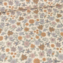 Tissu popeline Marion motif fleurs fond ecru - exclusif