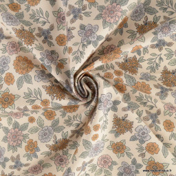 Tissu popeline Marion motif fleurs fond ecru - exclusif