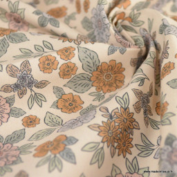 Tissu popeline Marion motif fleurs fond ecru - exclusif