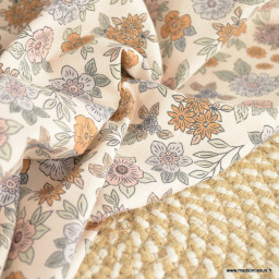 Tissu popeline Marion motif fleurs fond ecru - exclusif