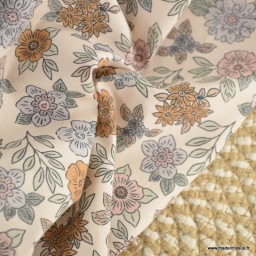 Tissu popeline Marion motif fleurs fond ecru - exclusif