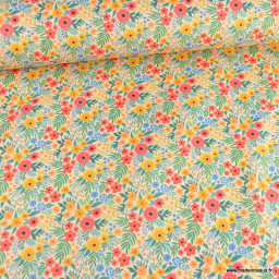 Tissu coton Enduit motif fleurs multicouleurs style Rifle paper