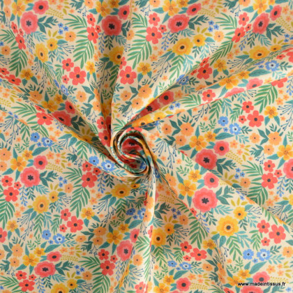 Tissu coton Enduit motif fleurs multicouleurs style Art Gallery