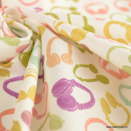 Tissu coton Enduit motif casques audio vintage