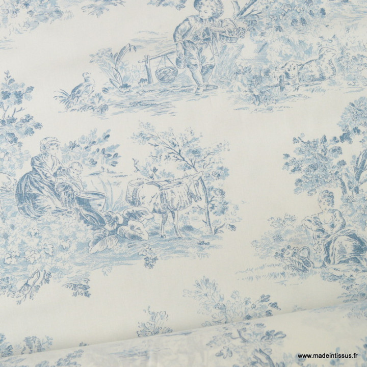 Tissu Toile de Jouy Marion Bleu