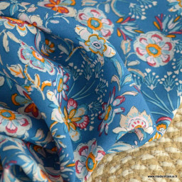 Tissu Viscose Bindi motifs Indien fond bleu