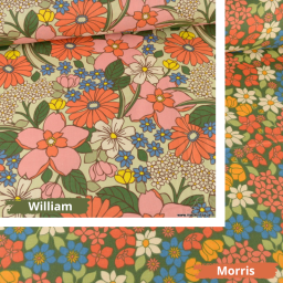 Tissu coton imprimé William fleurs fond Amande - Oeko tex