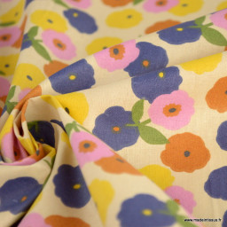 Tissu coton imprimé Pinchi melon motif fleurs - Oeko tex
