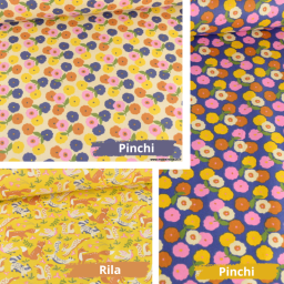 Tissu coton imprimé Pinchi Indigo motif fleurs - Oeko tex
